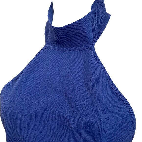 By The Way Medium Halter Bodycon Dress Blue Ribbed Mini Short Club - Picture 9 of 9